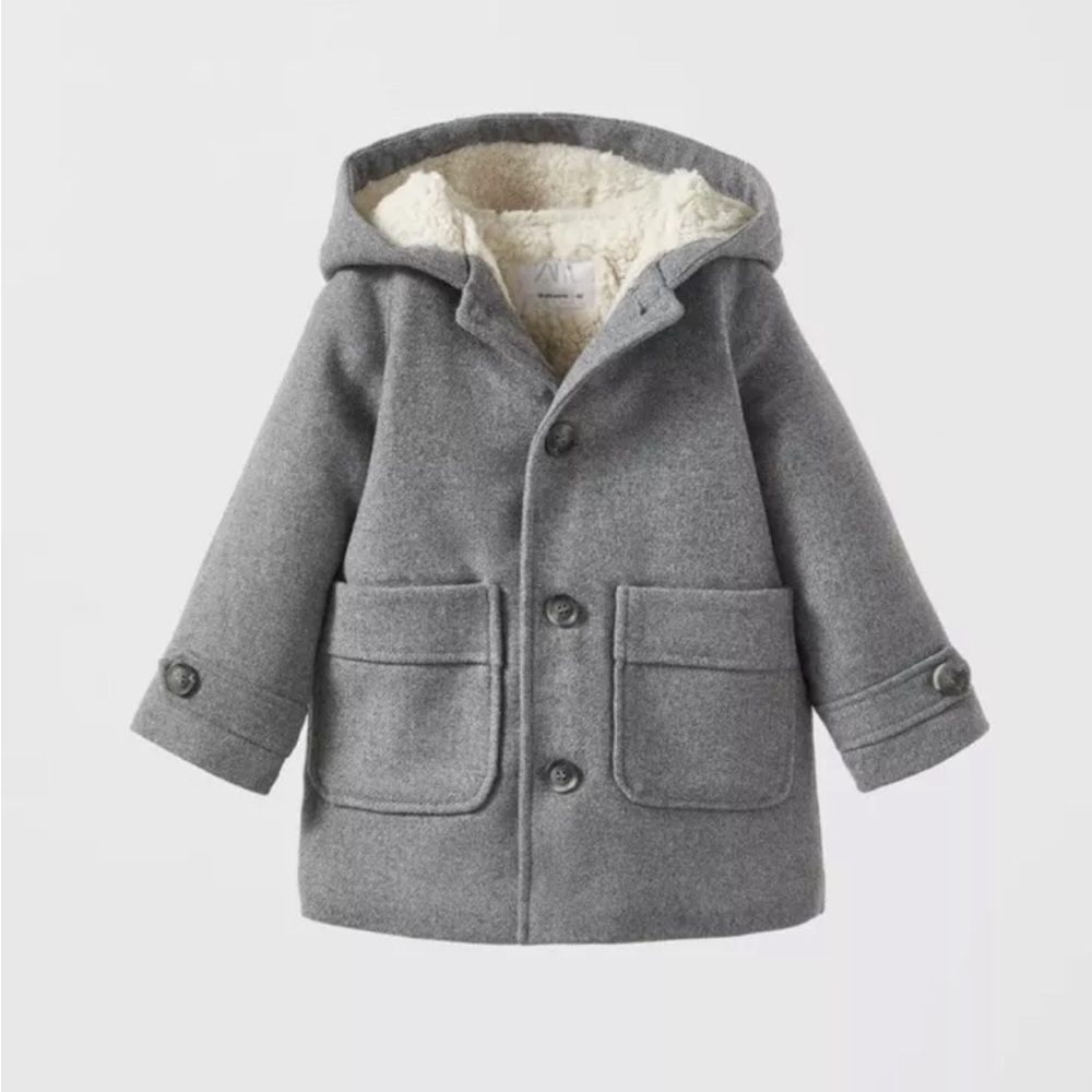 Zara Gray Baby Coat with Cream Sherpa Lining 18/24m